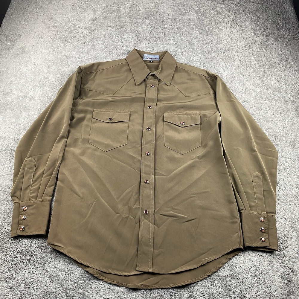 Lavana USA Dress Shirt‎ Snap Buttons Mens Small Brown Long Sleeve